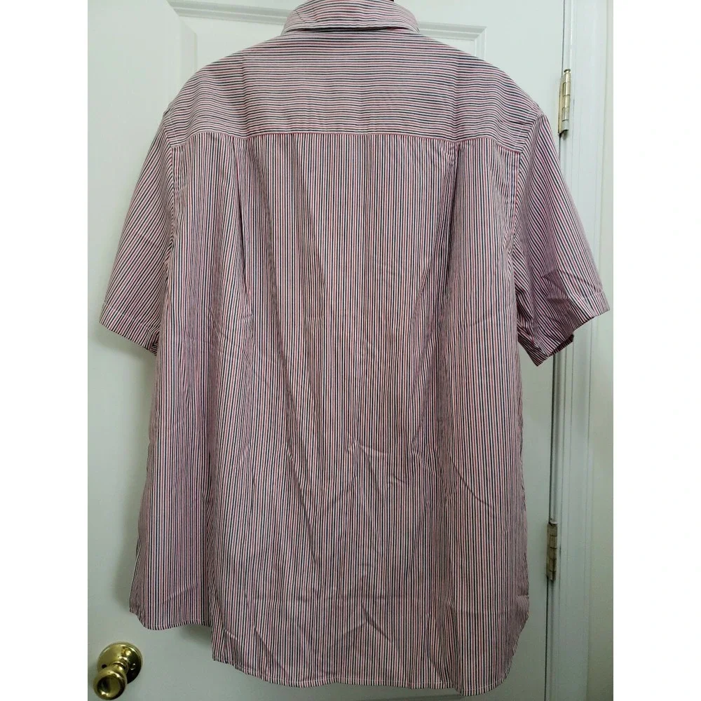 King Size Men's XL Big Short Sleeve Red Blue Striped Button Down Shirt NEW